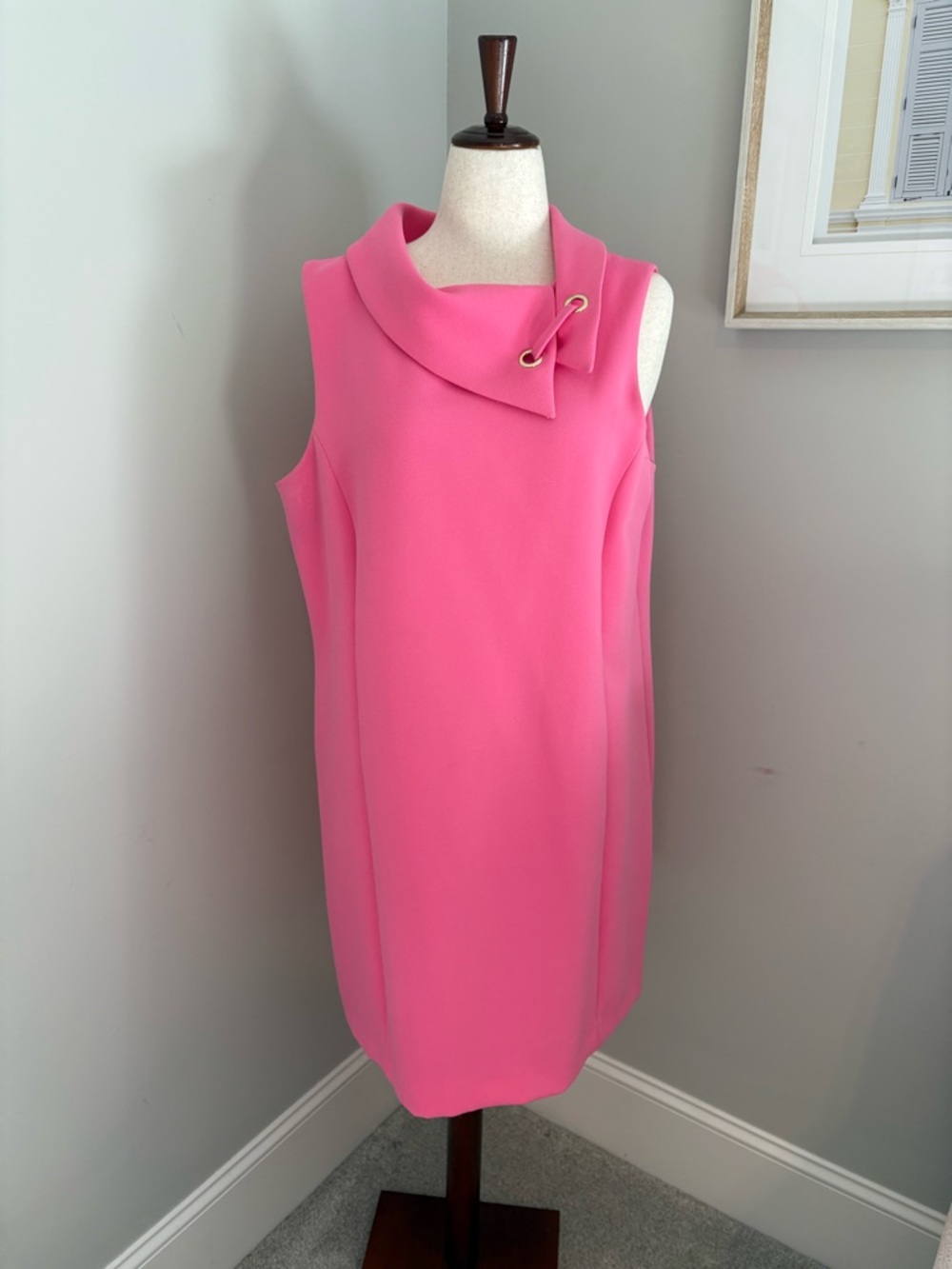 Alex Marie Hot Pink Sleeveless Shift Dress with Asymmetric Collar